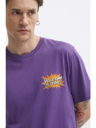 βαμβακερό μπλουζάκι volcom ανδρικά, χρώμα: μοβ 100% βαμβάκι