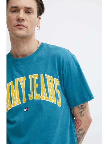 βαμβακερό μπλουζάκι tommy jeans ανδρικό, χρώμα τιρκουάζ