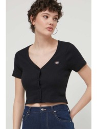 βαμβακερό μπλουζάκι dickies emporia cardigan ss w γυναικείο, χρώμα: μαύρο, dk0a4yru 100% βαμβάκι