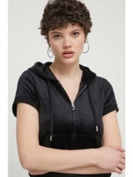 βελούδινη μπλούζα juicy couture χρώμα: μαύρο, με κουκούλα 95% πολυεστέρας, 5% σπαντέξ