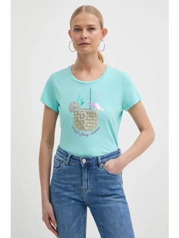 βαμβακερό μπλουζάκι liu jo γυναικεία, χρώμα τιρκουάζ 100%