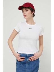 βαμβακερό μπλουζάκι vans γυναικεία, χρώμα: άσπρο 100% βαμβάκι
