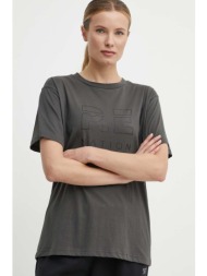 βαμβακερό μπλουζάκι p.e nation γυναικεία, χρώμα: γκρι 100% οργανικό βαμβάκι
