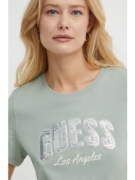 βαμβακερό μπλουζάκι guess γυναικείο, χρώμα: πράσινο, w4gi31 i3z14 100% βαμβάκι