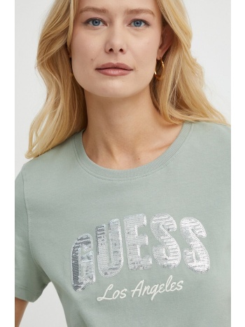 βαμβακερό μπλουζάκι guess γυναικείο, χρώμα πράσινο, w4gi31