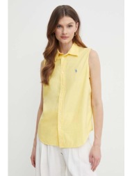 βαμβακερό πουκάμισο polo ralph lauren χρώμα: κίτρινο, 211906512 100% βαμβάκι