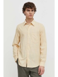 πουκάμισο με μείγμα από λινό samsoe samsoe liam χρώμα: κίτρινο, m22100012 55% βαμβάκι, 45% λινάρι