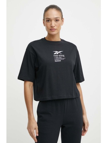 βαμβακερό μπλουζάκι reebok γυναικείο, χρώμα μαύρο