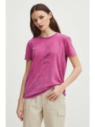 βαμβακερό μπλουζάκι medicine γυναικείο, χρώμα: ροζ 100% βαμβάκι