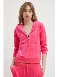 βελούδινη μπλούζα juicy couture χρώμα: ροζ, με κουκούλα, jcap176eu 95% πολυεστέρας, 5% σπαντέξ