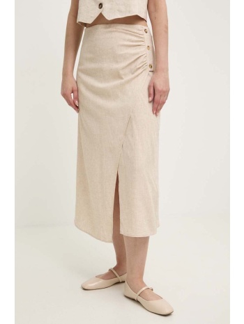 λινή φούστα answear lab χρώμα μπεζ 70% βισκόζη, 30% λινάρι