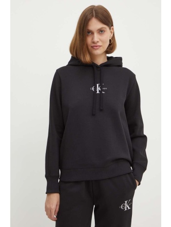 μπλούζα calvin klein jeans χρώμα μαύρο, με κουκούλα
