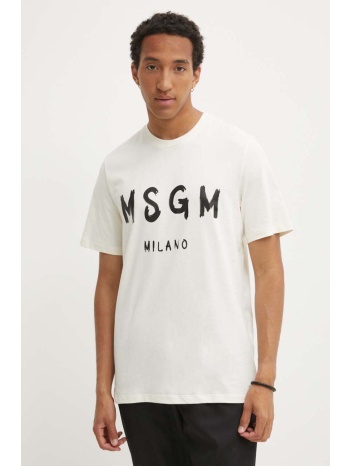 βαμβακερό μπλουζάκι msgm ανδρικό, χρώμα μπεζ