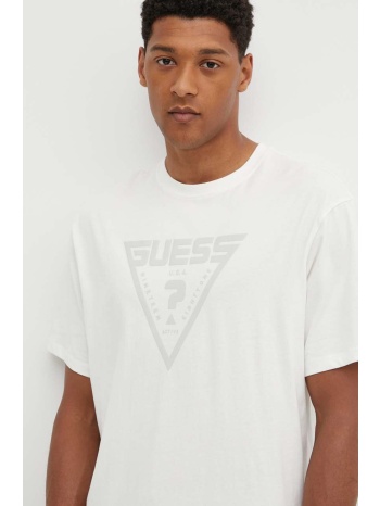 βαμβακερό μπλουζάκι guess alino ανδρικό, χρώμα μπεζ