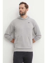 μπλούζα reebok strength χρώμα: γκρι, με κουκούλα, 100075762 100% πολυεστέρας