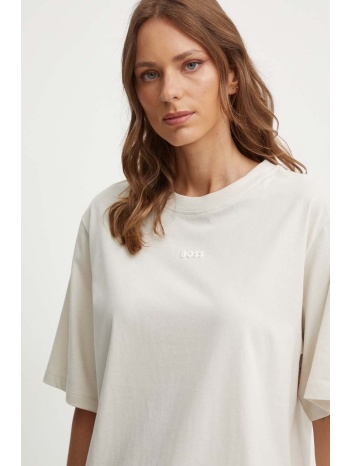 βαμβακερό μπλουζάκι boss orange γυναικείο, χρώμα μπεζ