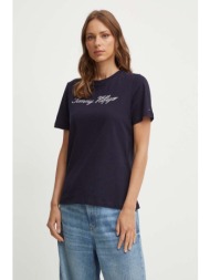 βαμβακερό μπλουζάκι tommy hilfiger γυναικείο, χρώμα: ναυτικό μπλε, ww0ww43459 100% βαμβάκι