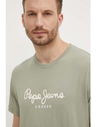 βαμβακερό μπλουζάκι pepe jeans abel ανδρικό, χρώμα: πράσινο, pm509428 100% βαμβάκι