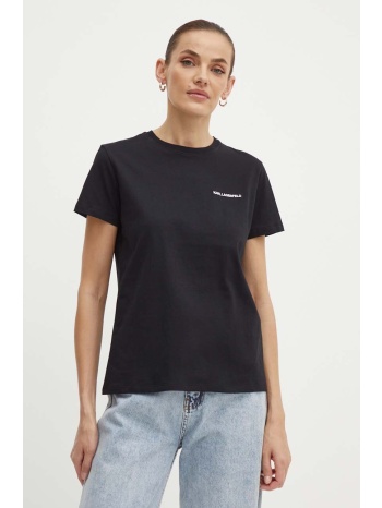 βαμβακερό μπλουζάκι karl lagerfeld γυναικείο, χρώμα μαύρο