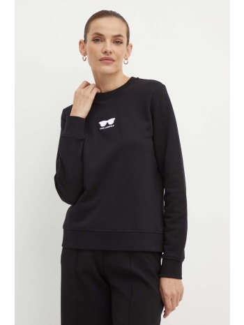 βαμβακερή μπλούζα karl lagerfeld γυναικεία, χρώμα μαύρο