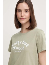 βαμβακερό μπλουζάκι pepe jeans effie γυναικείο, χρώμα: πράσινο, pl505886 100% βαμβάκι