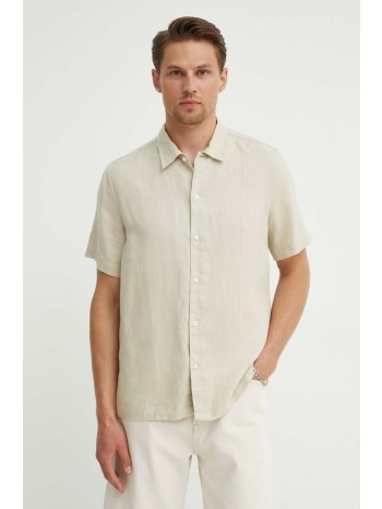 πουκάμισο από λινό samsoe samsoe saavan χρώμα μπεζ