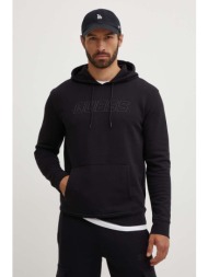 μπλούζα guess aldwin χρώμα: μαύρο, με κουκούλα, z4yq12 kaij1 κύριο υλικό: 85% βαμβάκι, 15% πολυεστέρ