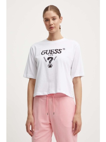 βαμβακερό μπλουζάκι guess aurlie γυναικείο, χρώμα άσπρο