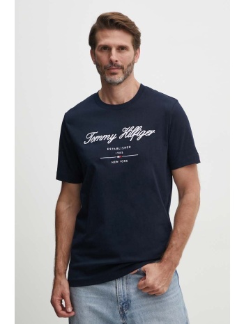 βαμβακερό μπλουζάκι tommy hilfiger ανδρικό, χρώμα ναυτικό