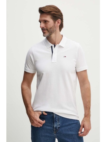 βαμβακερό μπλουζάκι πόλο tommy jeans χρώμα άσπρο