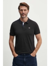 βαμβακερό μπλουζάκι πόλο tommy jeans χρώμα: μαύρο, dm0dm15370 100% βαμβάκι