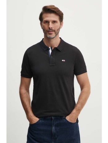 βαμβακερό μπλουζάκι πόλο tommy jeans χρώμα μαύρο