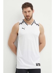 μπλουζάκι προπόνησης puma hoops team game χρώμα: άσπρο, 676628 100% πολυεστέρας