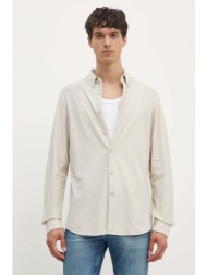 βαμβακερό πουκάμισο calvin klein ανδρικό, χρώμα: μπεζ, k10k113311 100% βαμβάκι