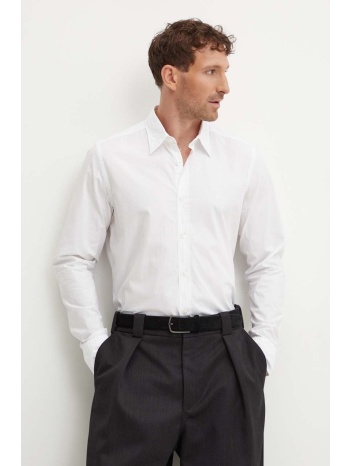 βαμβακερό πουκάμισο boss orange ανδρικό, χρώμα άσπρο