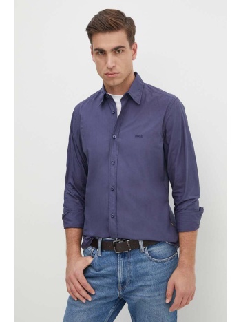 βαμβακερό πουκάμισο boss orange ανδρικό, χρώμα ναυτικό