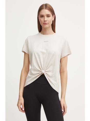 βαμβακερό μπλουζάκι dkny γυναικείο, χρώμα μπεζ, dp4t9994