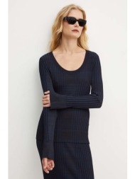 πουλόβερ boss χρώμα: ναυτικό μπλε, 50518357 86% ανακυκλωμένη βισκόζη, 12% πολυαμίδη, 2% σπαντέξ