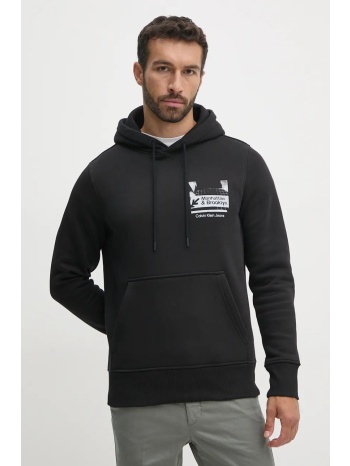 μπλούζα calvin klein jeans χρώμα μαύρο, με κουκούλα
