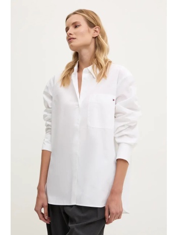 βαμβακερό πουκάμισο tommy hilfiger χρώμα άσπρο 100% βαμβάκι