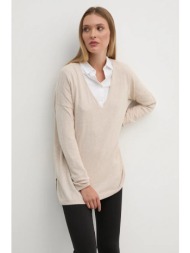 πουλόβερ με προσθήκη μαλλιού pepe jeans isela v-neck γυναικείο, χρώμα: μπεζ, pl702220 94% βαμβάκι, 3