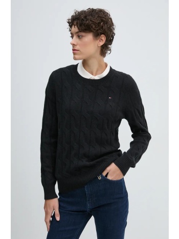 πουλόβερ tommy hilfiger χρώμα μαύρο, ww0ww43586 100% μαλλί