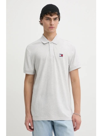 βαμβακερό μπλουζάκι πόλο tommy jeans χρώμα γκρι