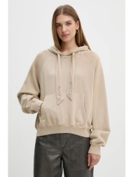 μπλούζα pepe jeans falista χρώμα: μπεζ, με κουκούλα, pl581451 κύριο υλικό: 86% βαμβάκι, 14% πολυεστέ