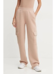 παντελόνι φόρμας guess cecilia χρώμα: μπεζ, v4bb12 k7uw2 77% βισκόζη, 15% πολυαμίδη, 8% σπαντέξ