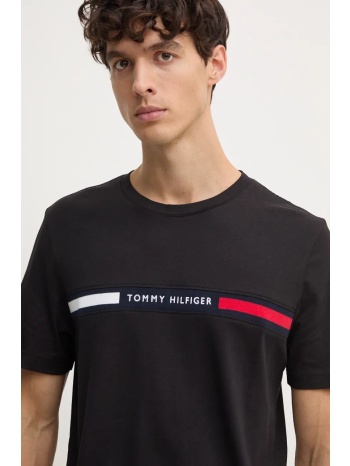 βαμβακερό μπλουζάκι tommy hilfiger ανδρικό, χρώμα μαύρο