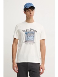 βαμβακερό μπλουζάκι pepe jeans aggo ανδρικό, χρώμα: μπεζ, pm509638 100% βαμβάκι