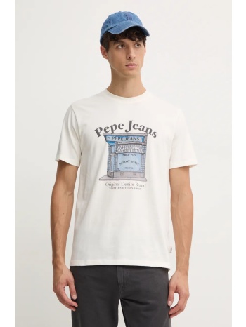βαμβακερό μπλουζάκι pepe jeans aggo ανδρικό, χρώμα μπεζ