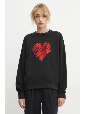 βαμβακερή μπλούζα karl lagerfeld γυναικεία, χρώμα μαύρο