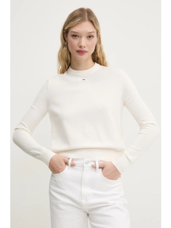 βαμβακερό πουλόβερ tommy jeans χρώμα μπεζ, dw0dw20159 100%